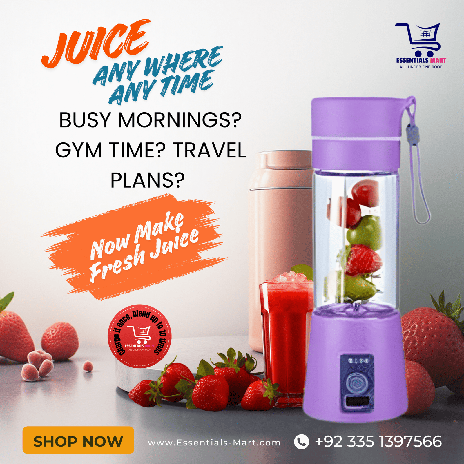 Portable Mini 4-Blade Juicer Blender – Rechargeable