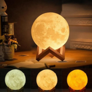 3D Moon Lamp with 7 Color Touch Sensor 🌕 | 15cm USB Rechargeable Night Light | Wooden Stand & Gift Box