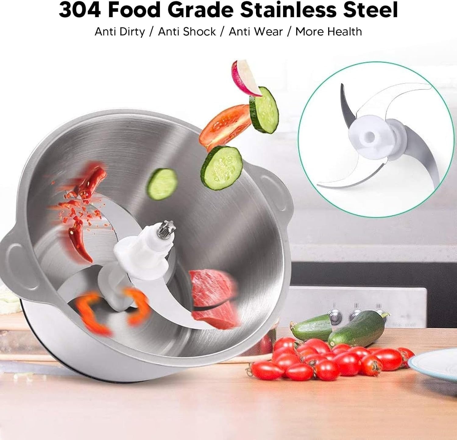 Multifunctional Food Grinder – 3L Stainless Steel Electric Meat & Vegetable Chopper - Image 6